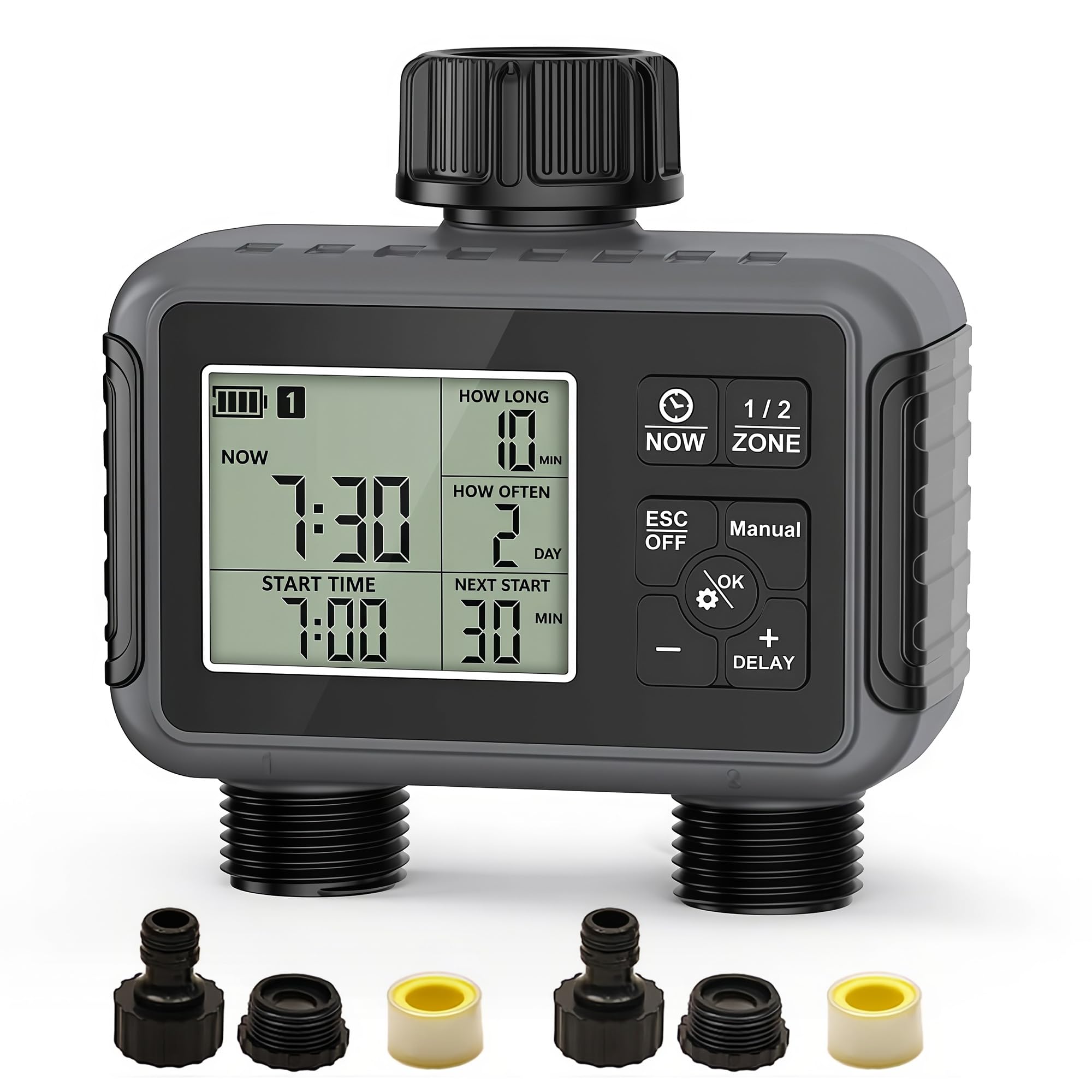 TEMU Minuterie d'arrosage automatique extérieure à 2 prises, programme réglable, arrosage de , système de minuterie Super Timing complet