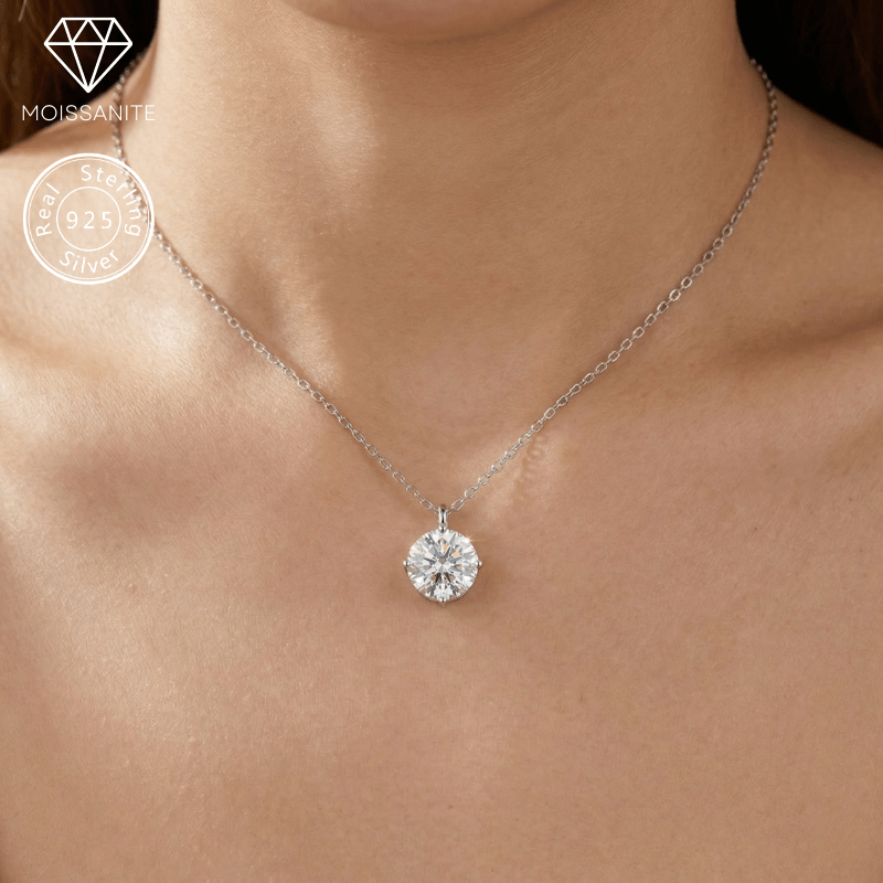 Women's Classic Round Moissanite Necklace, S925 Silver