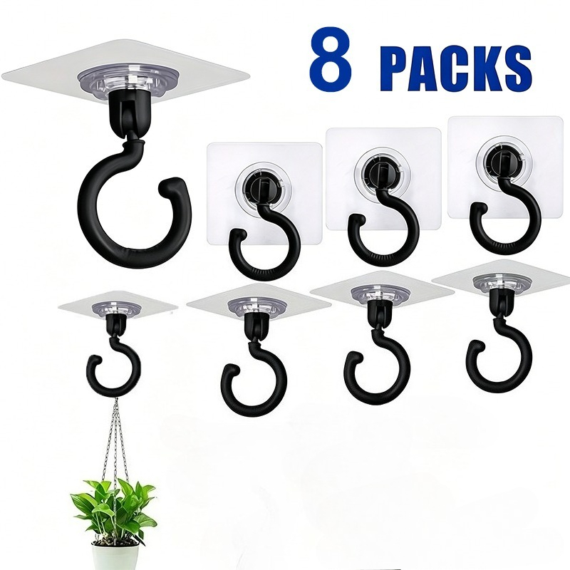 TEMU Ensemble de 8 crochets de plafond rotatifs à , auto-adhésifs, perçage, trace, adaptés pour suspendre des lampes, des plantes vertes, des