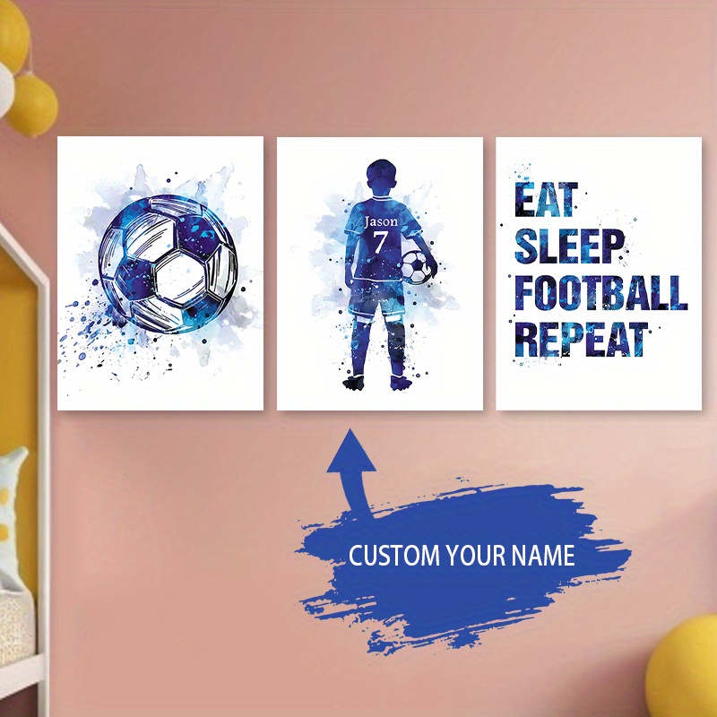 field   personalized 3pcs soccer football player canvas   set custom name frameless posters for   room nursery and dining decor details 4