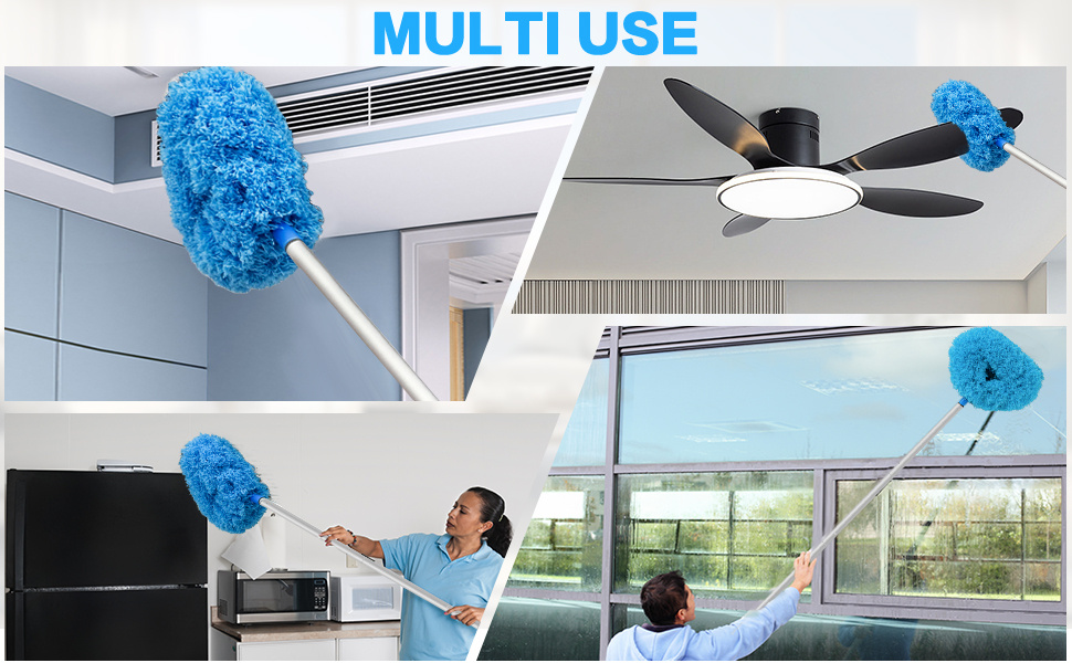 1pc extendable microfiber ceiling fan duster reusable blade cleaner with adjustable pole flexible angle no electricity needed ideal for living room furniture shelves windows and high spaces cleaning details 3