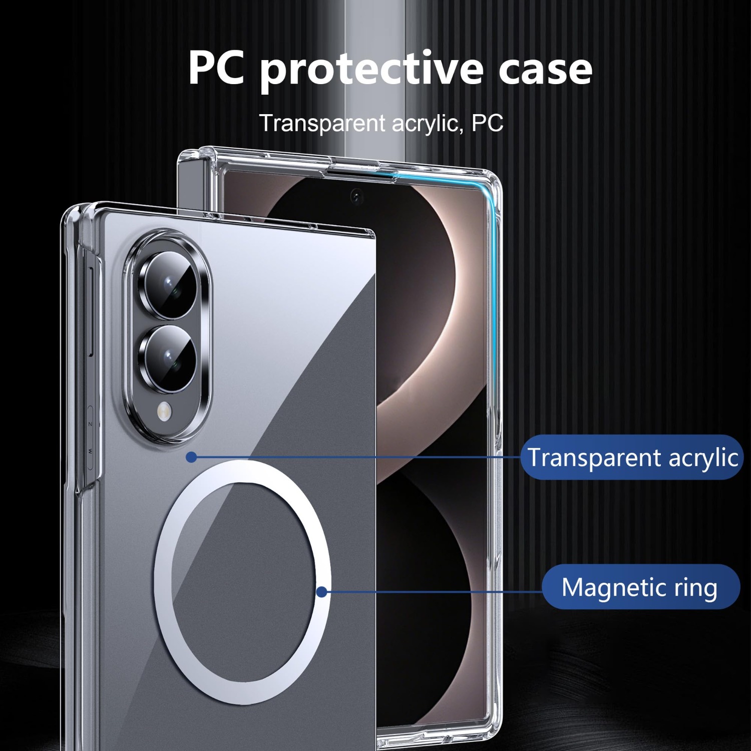 Phone Case: Magnetic Case for Samsung Z Fold8 Phone Case Transparent Case with Rope Holes - Magnetic Clear Slim, Anti-Scratch Ultralight Non-Slip Back for Galaxy Z Fold 8 Case Transparent