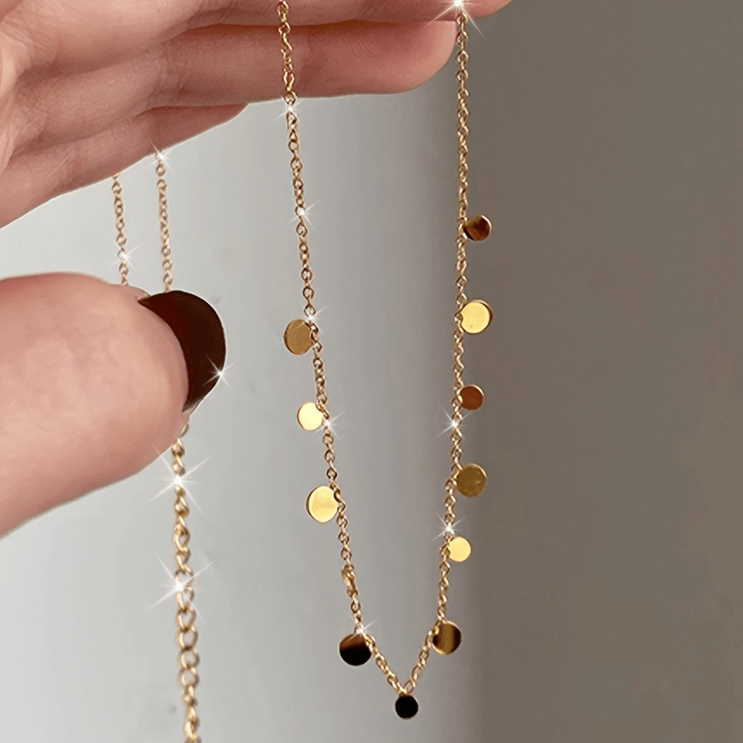 Image of Luxury And Elegant Stainless Steel Tassel Round Necklace, Easy And Versatile, Hypoallergenic And Non-fading, Wearing In . Perfect Gift, Modern Necklace, Polished Chain