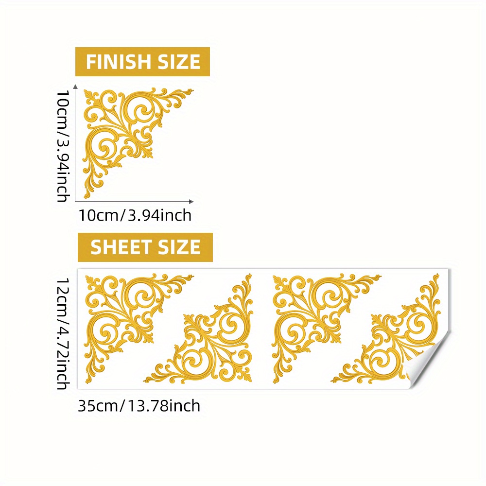 2d/flat Wall Stickers, Golden Cloud Pattern Cabinet Door Corner Decorative Stickers, Room Door Cabinet Door Decorative Stickers Wall Stickers, Set Of 4pcs, 12*35cm