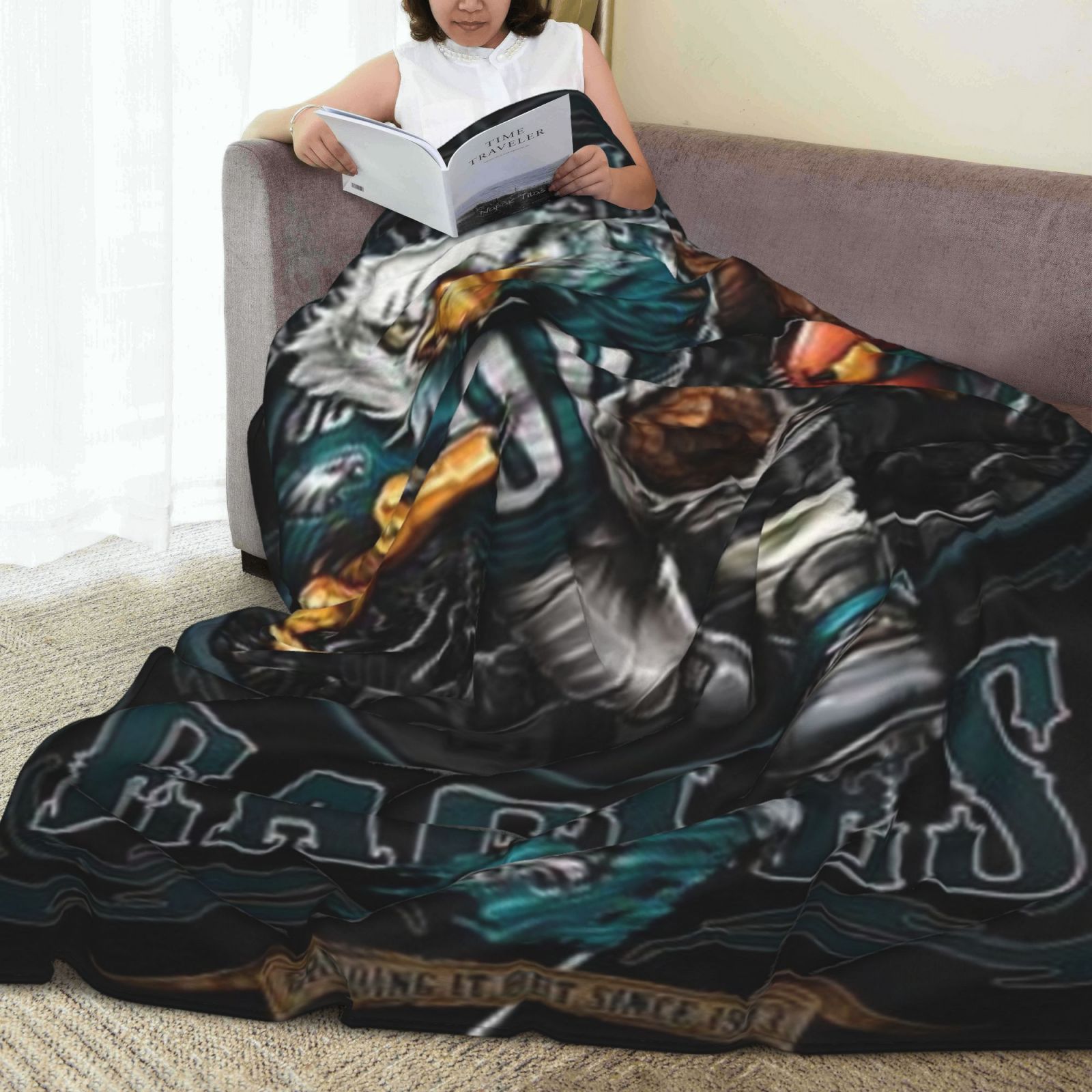 

Eagle Themed Flannel Fleece Blanket, Vintage Style Rugby Impact Print, Contemporary Polyester Knitted Throw For Sofa, Bed, Travel & Outdoor, All , 250-300gsm, - Halloween & Christmas Decor