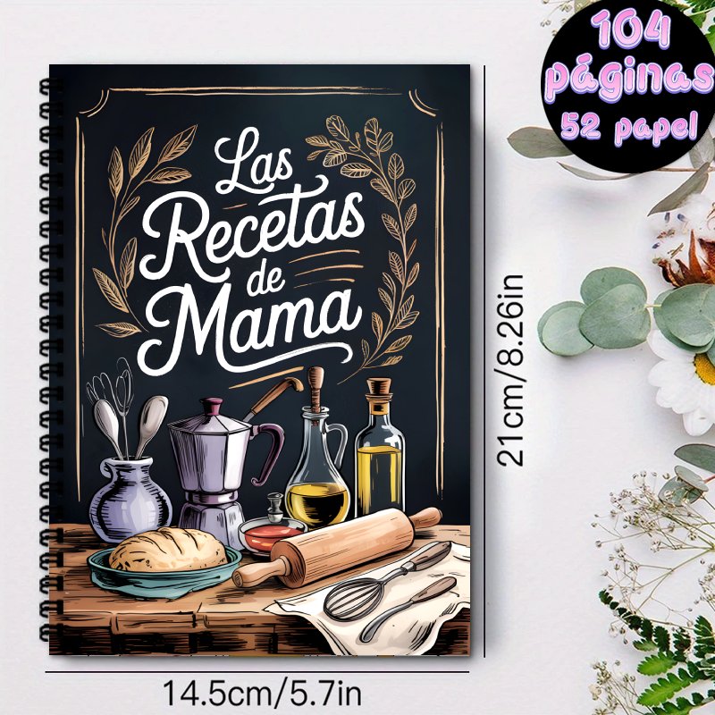 TEMU 1 , Cuaderno de Recetas Español A5, Libro de Recetas Personal con Encuadernación en Filamento en , Adecuado para , Horneado y para Chef Caseros,
