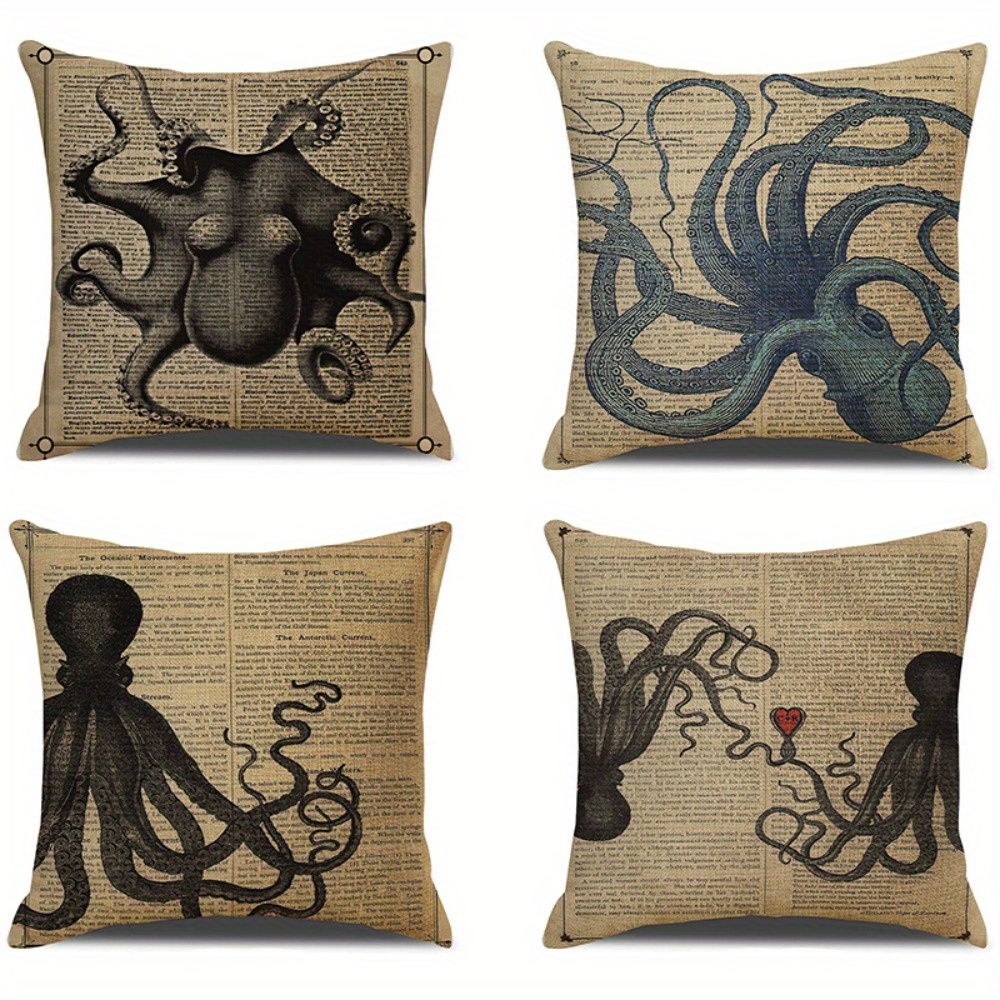 4pcs of cartoon octopus animal   printed zipper pillowcase double sided polyester printed pattern zipper closed home decoration living room bedroom and sofa home decoration not included in the pillow Product details 1