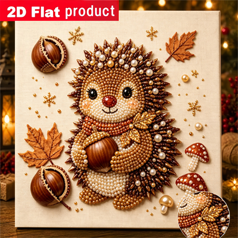 TEMU 2d/flat Printing Diamond Painting Adopting Cute Hedgehog Hugging Handmade Glue Diamond Creative Diamond Painting Kit, With Tools And Pearl