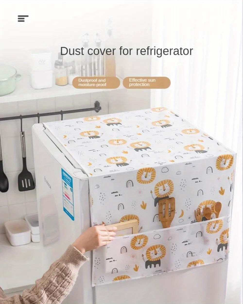 1pc double sided lightweight non woven dust cover with storage pockets for refrigerator and microwave multipurpose dustproof and sun protective appliance covers details 0