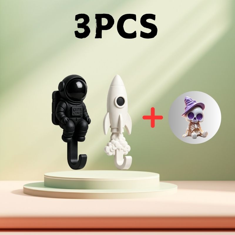 TEMU 3pcs Set (1pc Creative Astronaut And 1pc Rocket And 1pc Small Ornament) 3d Wall Hook, For Entrance, Bathroom, Bedroom, Living Room, Key Towel