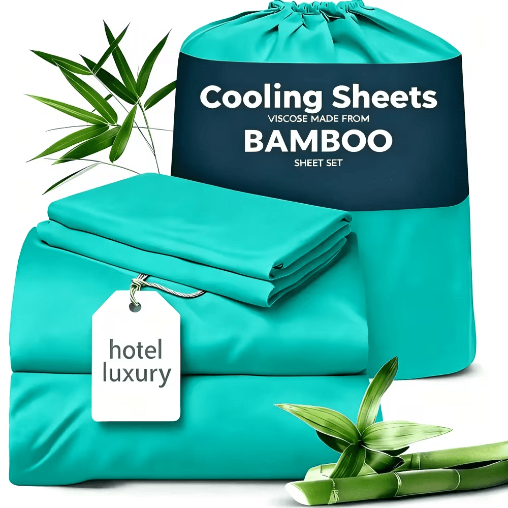 4pcs Cooling Bamboo Fiber Sheet Set - 16-Inch Extra-Deep Pocket Sheets - Luxuriously Soft, Hotel-Style Cooling Bedding - Ideal for Hot Sleepers Wrinkle- And Shrink-Resistant Twin, Full, Queen, And King Sizes