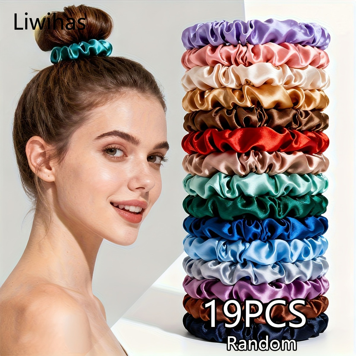 TEMU Random 19pcs Satin Hair Tie Set - Mixed Color Thin Hair Ties | Elastic Hair Bands Suitable For Women | Mixed Hair Additions Random Color Liwihas