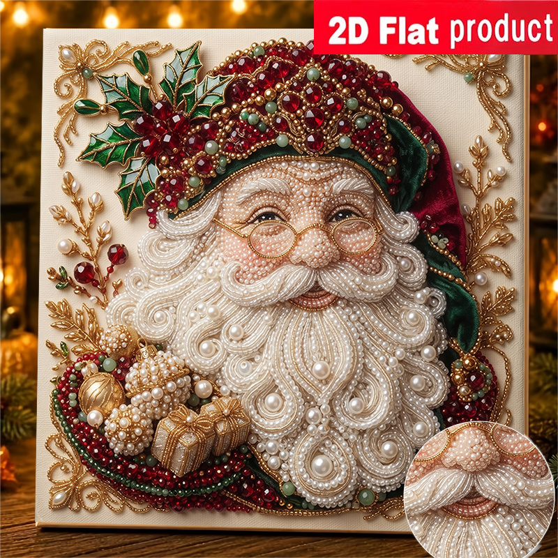 TEMU New 2d/flat Printing Pearl Painting Kit Featuring A Christmas Wreath Design, Diy Handmade Rhinestone Mosaic Art Set With Tools And Pearl Drill