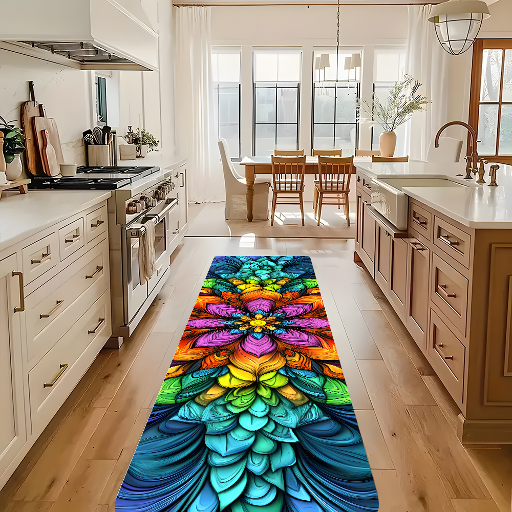 

1pc Vibrant Mandala Flower Long Runner Rug - Soft, , Non-slip & Waterproof With Sponge Padding, Machine Washable - Kitchen, Bedroom, Hallway, And Bathroom Decor, Bathroom Rug