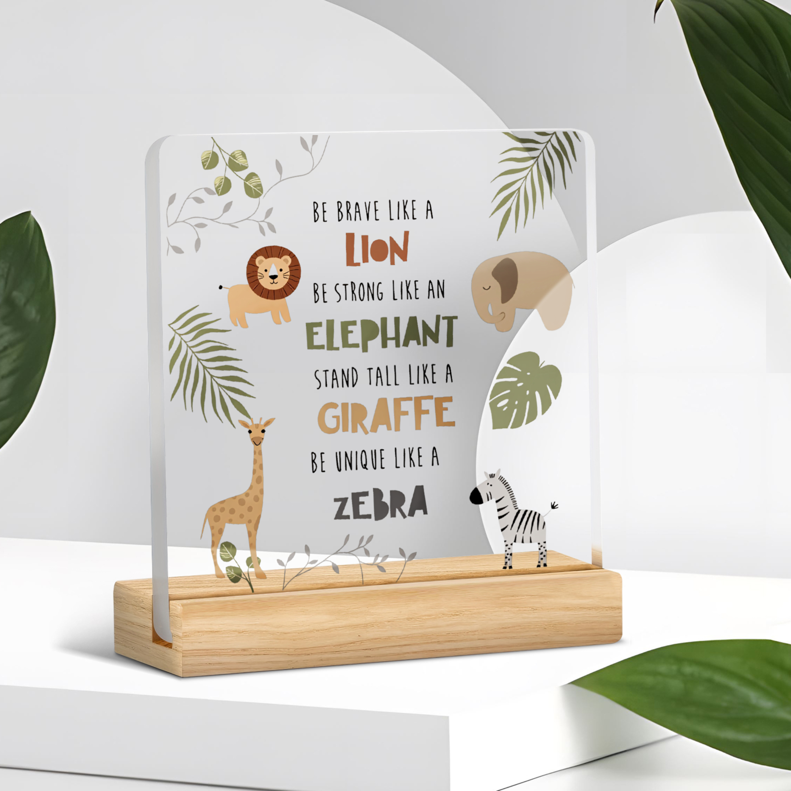 TEMU 2d Flat - [2d Flat] 1pc 2d Flat Acrylic Desktop Decoration, Acrylic Material With Printed Pattern And Wooden Base, Cartoon Jungle Animal Theme,