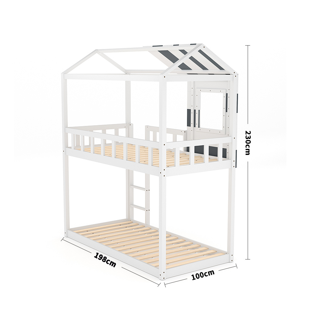 1pc Contemporary Double Over-Double Bunk Bed with Ladder, No-Box-Spring Required, Hardwood and Artificial Board Construction, Teen Age Range, Easy Access Design, Wooden Materials, No Electricity Needed