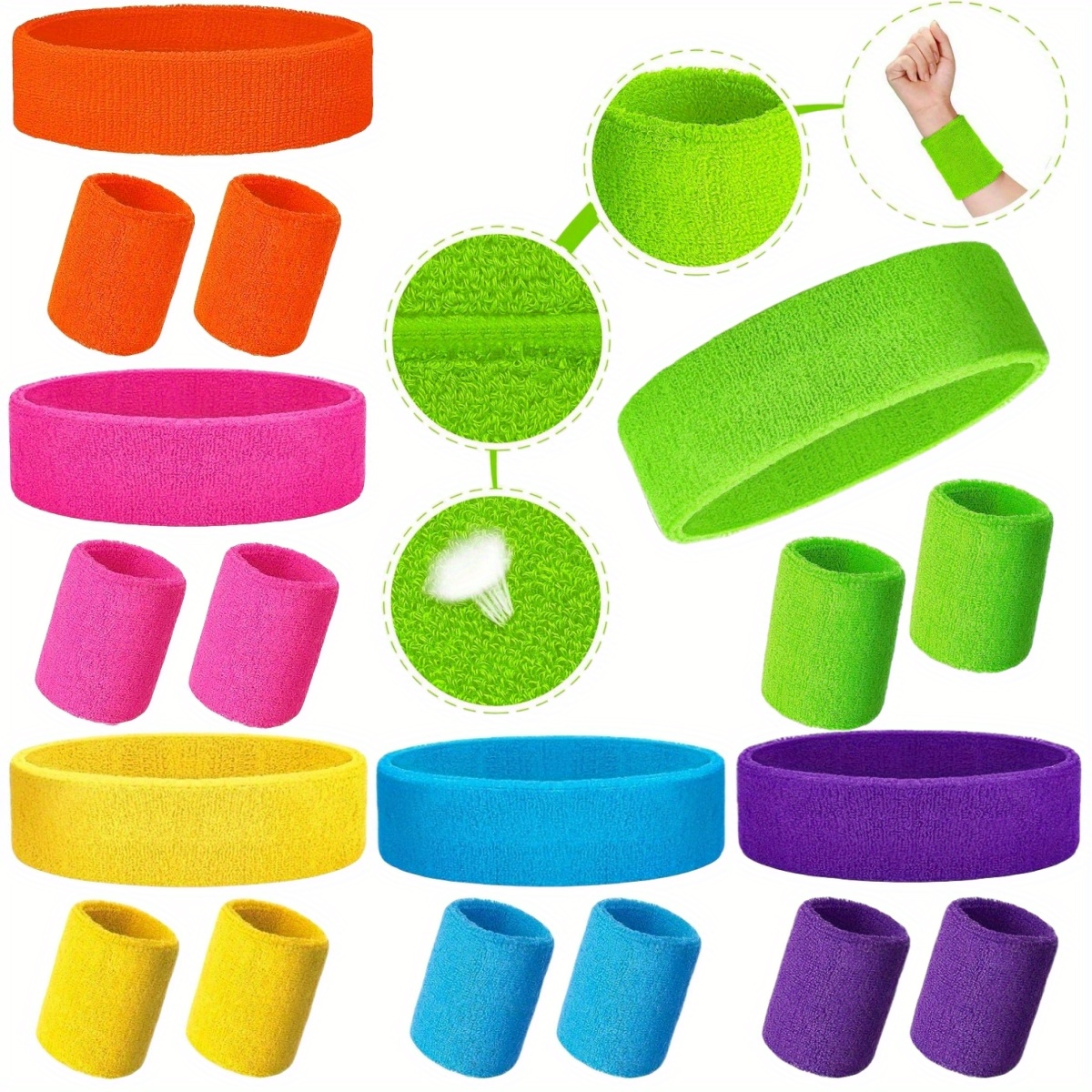 18pcs sweatband set 12pcs 80s neon colorful wristband Temu