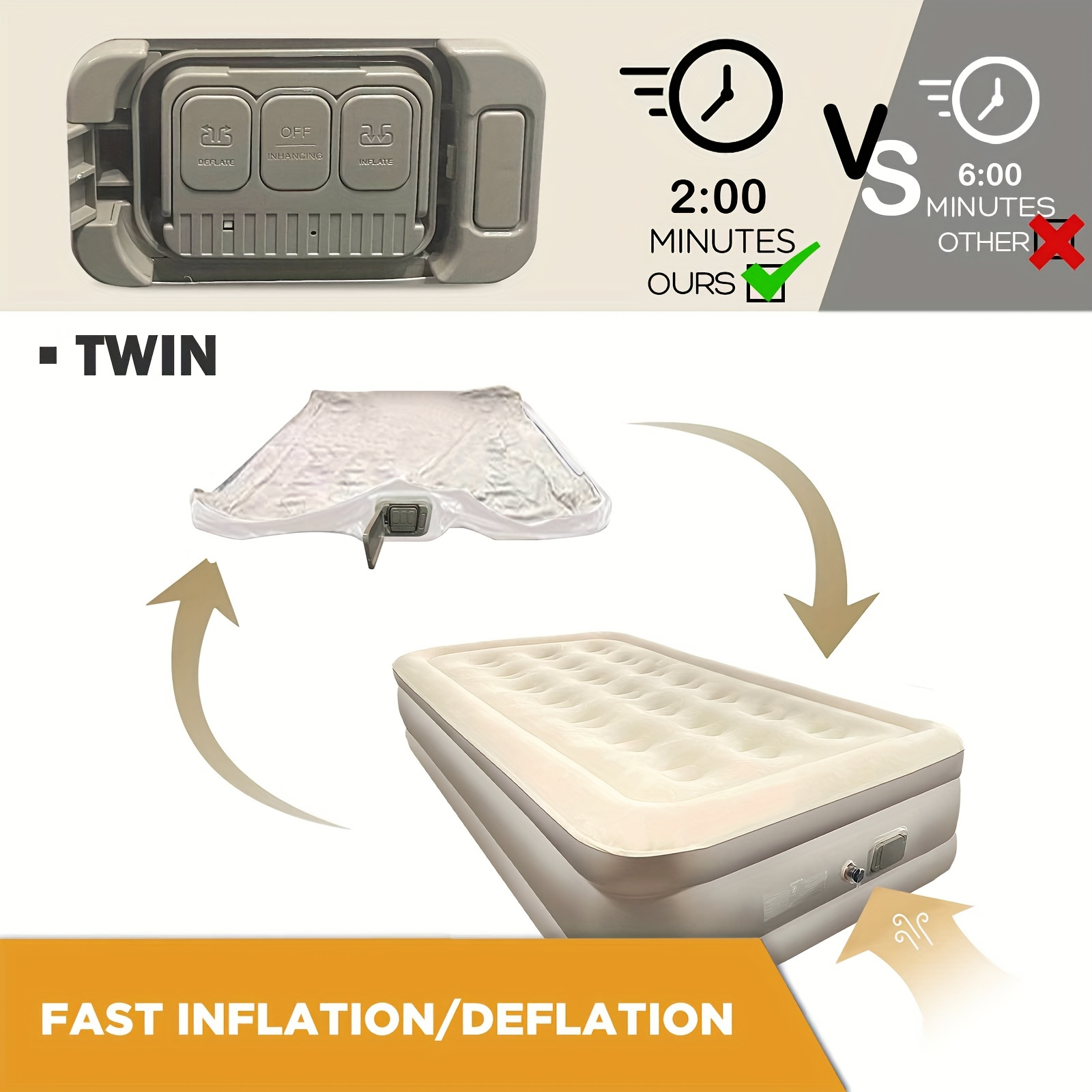 colchón aire autoinflable para gemelos y   con bomba incorporada, colchoneta de   gruesa con superficie de microfibra, cama inflable portátil para caravana, tienda, viaje, interior/exterior,   kit de reparación & bolsa 8