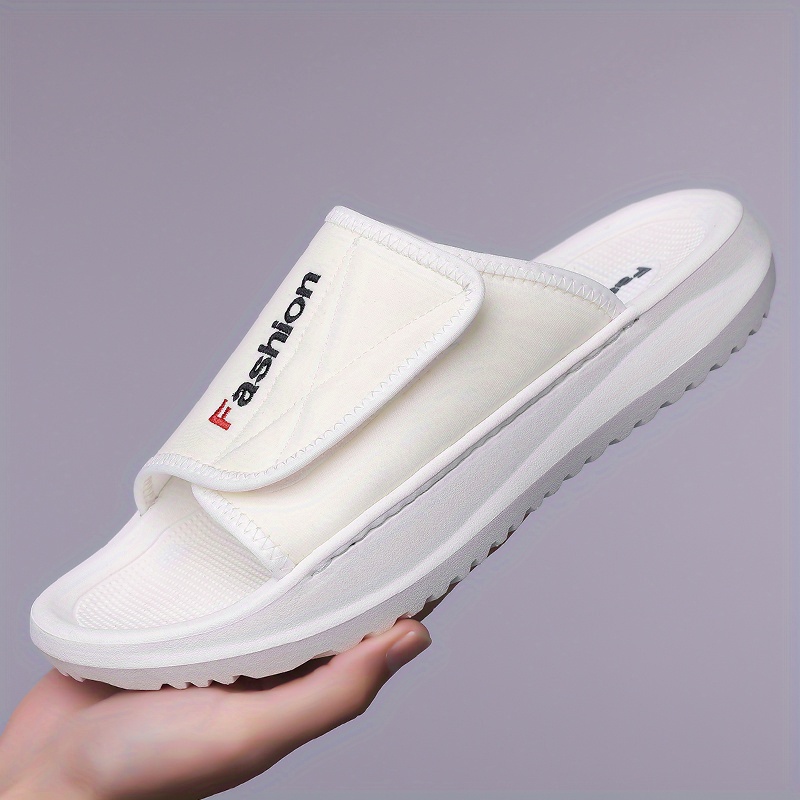 mens   slide sandals adjustable hook loop closure non slip eva sole breathable fabric upper indoor outdoor use ideal for beach holiday wear beach footwear  able slippers flexible cushioning beach shoe Product details 1