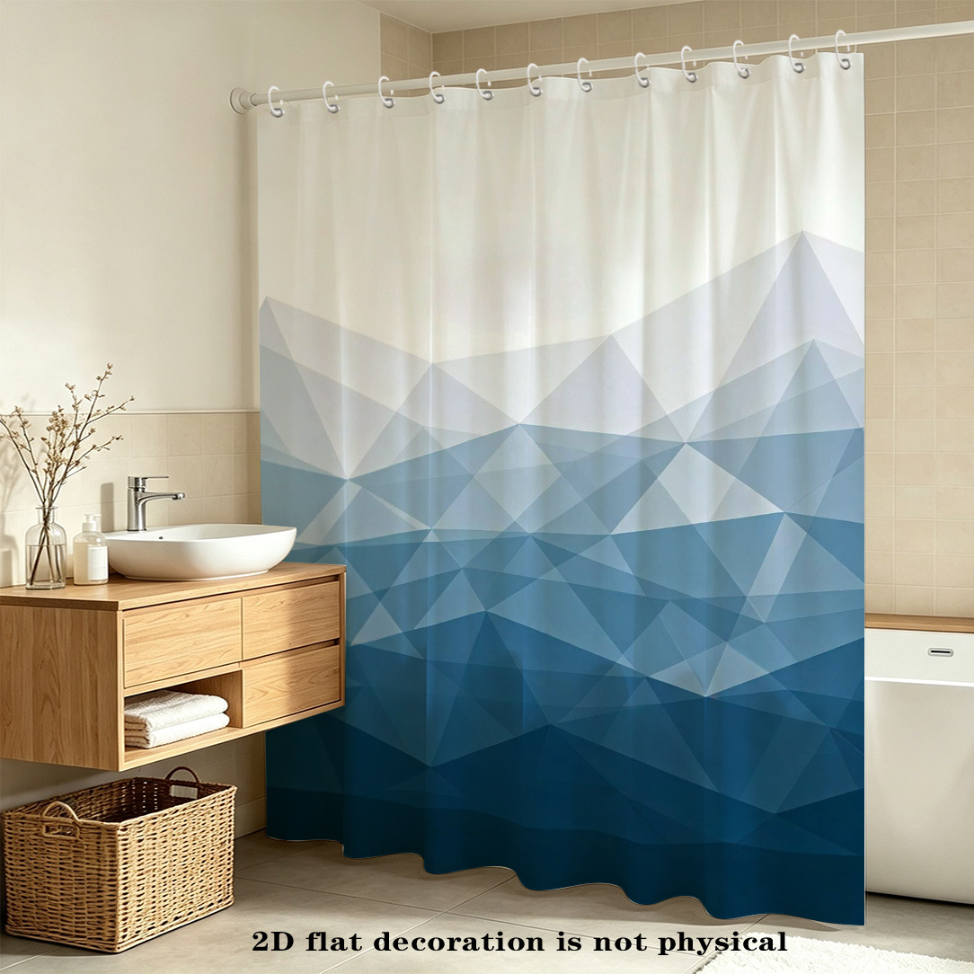 TEMU 2d Flat, 2d Flat, 2d Curtain 1pc, Gradient Blue Wavy Print Polyester Shower Curtain, Bathroom Additions Home Decor Printed Shower Curtain, Home