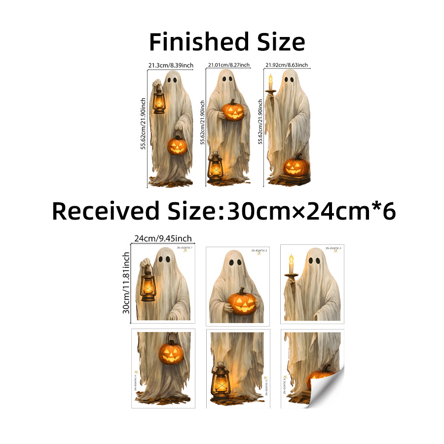 TEMU 6 Halloween Window Stickers, Featuring 3 Holding Pumpkin Lanterns, , Double-sided Electrostatic Adhesive Window Decorations, Suitable For Living