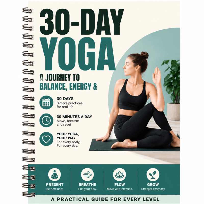 TEMU 30-day Yoga Challenge Book, 30-minute Guide, Spiral-bound , Suitable For Beginners And All Levels, Yoga Practice Plan For Balance And Energy,