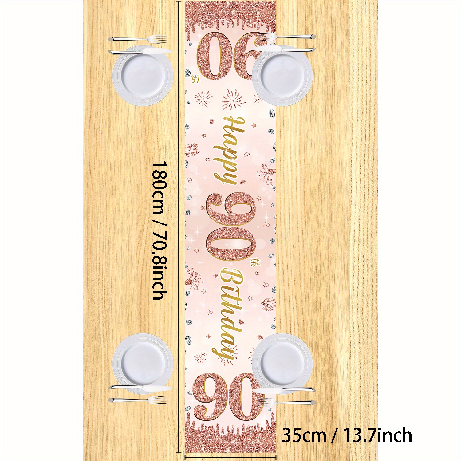 1pc Exquisite Rose Golden Birthday Party Tablecloth, Featuring Shimmering Rose Golden "70", "80", "90" And "happy Birthday" Text That Beautifully. With Stars And Sequins, It Adds A Luxurious