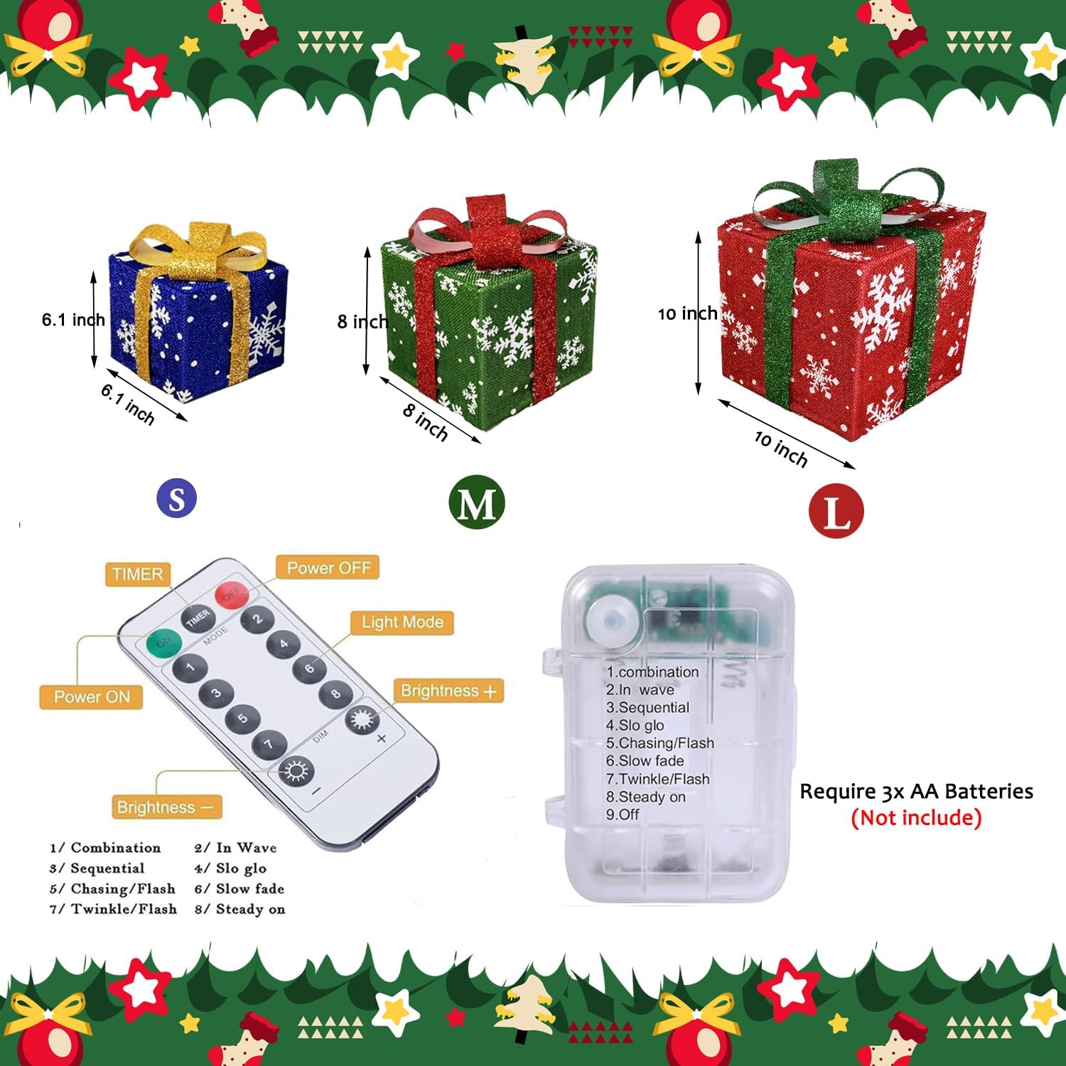 3pcs Lighted Christmas Gift Box Set with Warm LED Lights & Snowy Ribbon Bows - Battery-Powered Indoor/Outdoor Plastic Decorations with Stake Installation, Classic Winter Design for Xmas Tree, Yard, Home - Cordless Holiday Decor (Batteries Not Includ 5 3pcs Lighted Christmas Gift Box Set with Warm LED Lights & Snowy Ribbon Bows - Battery-Powered Indoor/Outdoor Plastic Decorations with Stake Installation, Classic Winter Design for Xmas Tree, Yard, Home - Cordless Holiday Decor (Batteries Not Includ - Image 5