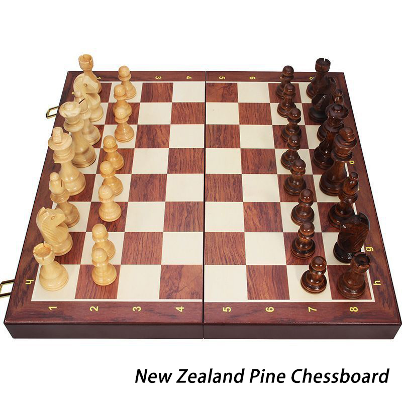 Image of Tocome 1pc Walnut And New Zealand Pine Chess, 39cm X 39cm / 15.35" X 15.35", High-quality Solid Wood Foldable Board, Built-in Storage Box, 2 Extra Queen Pieces, Ideal Gift For Strategy Board Game