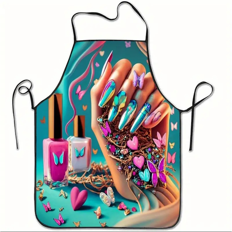 Image of 1pc Apron With Colorful Nail Art Pattern, Suitable For Men And Women For Home Kitchen Use