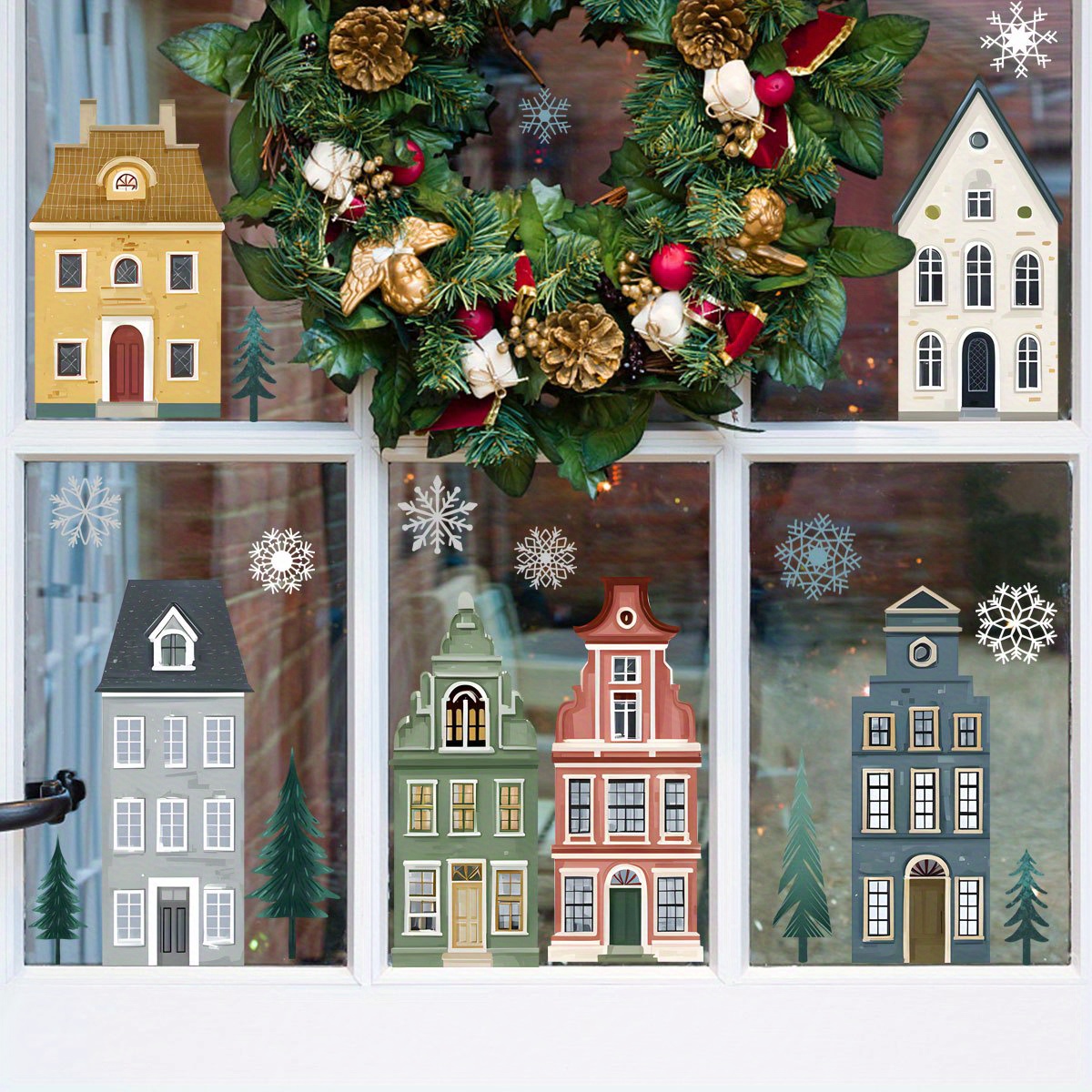 TEMU Creative Small House Snowflake Christmas Atmosphere Window Stickers For Bedroom, Living Room, Home Display, Window Wall Decoration Stickers