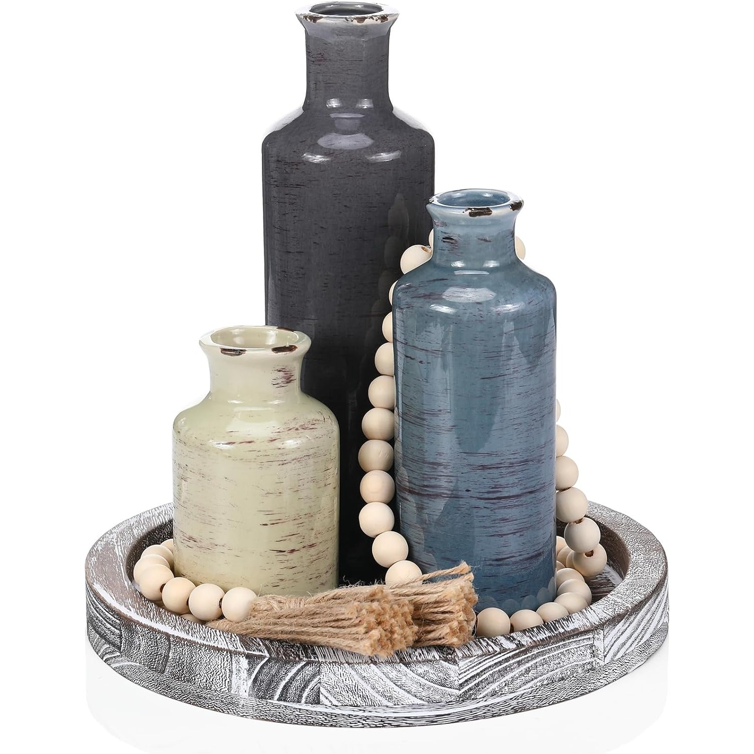 3-Piece Ceramic Neutral Vase Set - Modern Farmhouse Decor