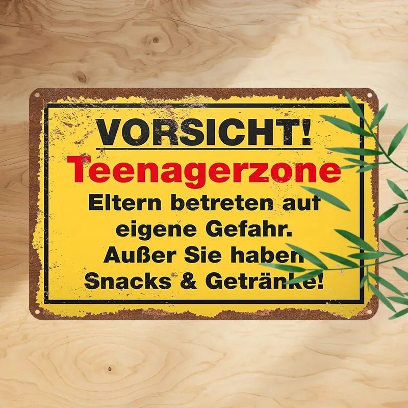 TEMU 2D Flach, 1 Stück Metallschild (12x8 Zoll / 30x20 cm) Teenager-Zone, Eltern Betreten auf eigene Gefahr, es sei denn, Sie haben Snacks Getränke