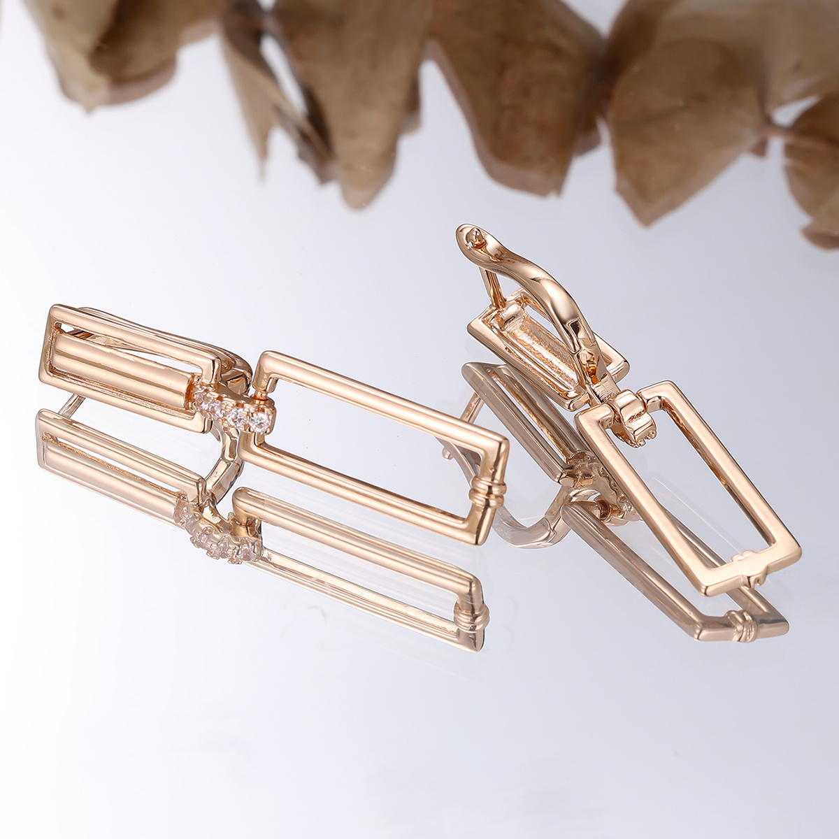 Women's Chic Golden Tone Two-Tier Geometric Drop Earrings