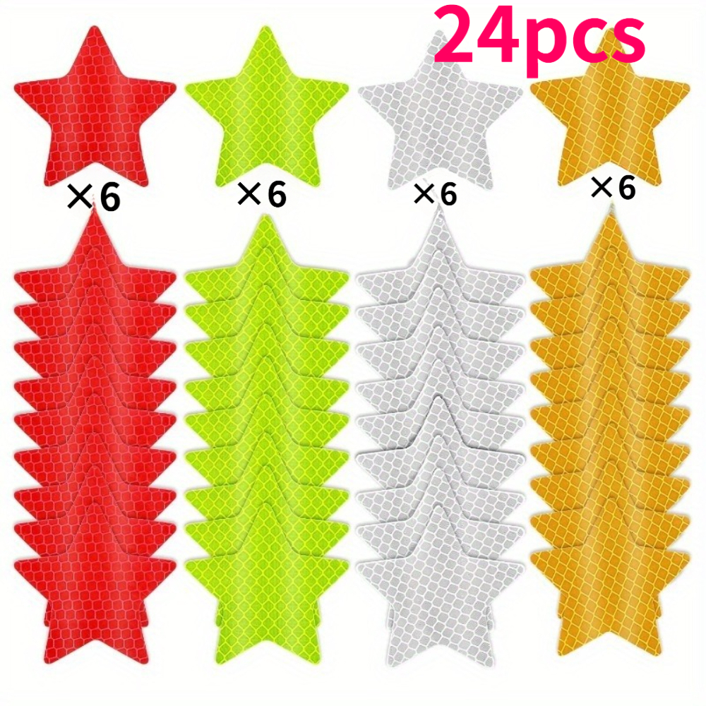 Image of 24pcs Heavy-duty Waterproof Safety Stickers - : White/yellow-green/red/orange, Hexagonal Decals. Suitable For Cars, Motorcycles, Bicycles, Helmets, Jackets, And Bags - Ideal For Nighttime Driving