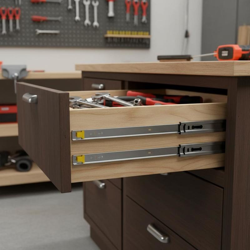 600 Mm Drawer Slides Designed For Cabinets, Industrial Drawers, And Workbenches, Featuring Full Extension Ball Bearing Locks, Side-mounted Telescopic Slides, And A Capacity Of 113.4 Kg