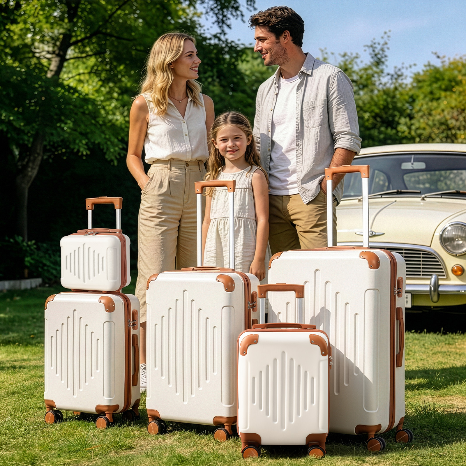 4 5pcs hard shell luggage set expandable lightweight hardside suitcase with 360 spinner wheels 12 16 20 24 28 inch stylish white   with brown luggage