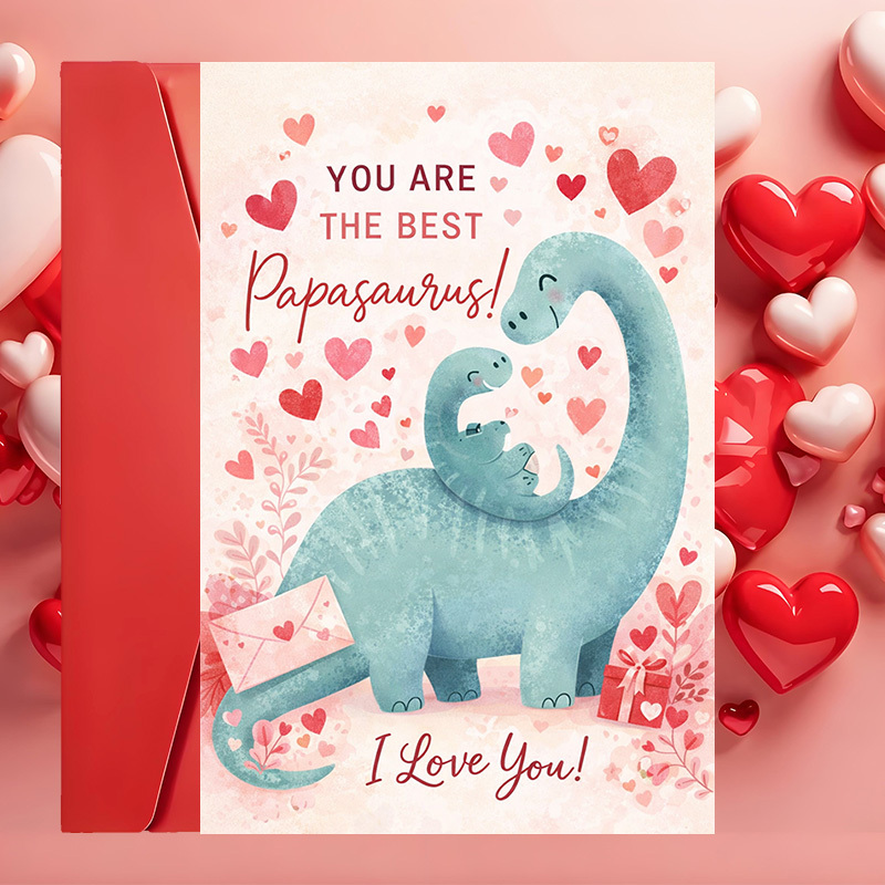E-shop 1 Karte & Umschlag – Du bist der Beste Grußkarte mit Dinosaurier-Design – Niedliche Papa-Karte geeignet für Vatertag, Geburtstag, Weihnachten,