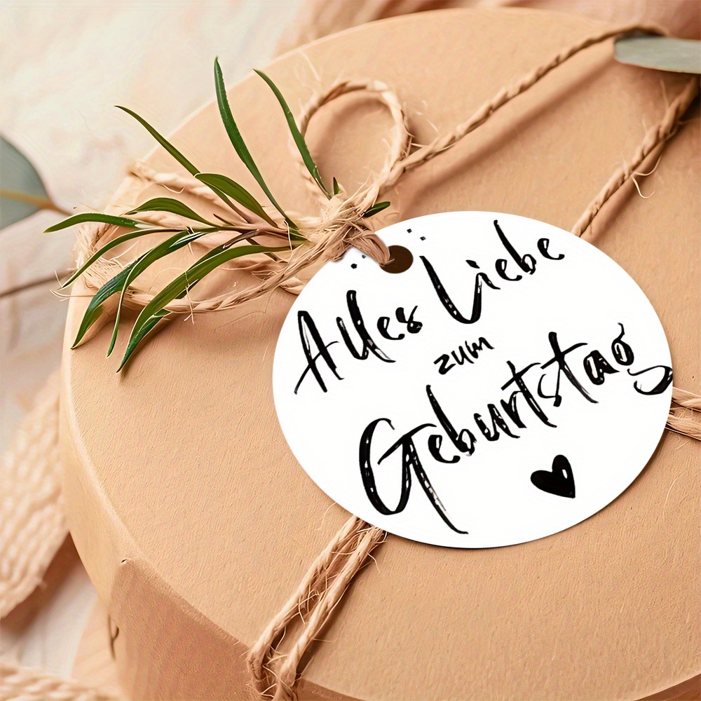 E-shop 48 "Alles Gute zum Geburtstag" Runde Anhänger mit Juteschnur – Fette Schwarze Schrift , Moderner Warmstil für Geburtstagsgrüße, Geschenkboxen,