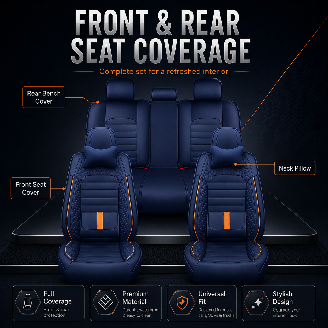 TEMU 5-seat Faux Leather Car Seat Covers Full Set For Most Sedans Front And Rear Seat Covers For Daily Road Trips And Car Interior Decor