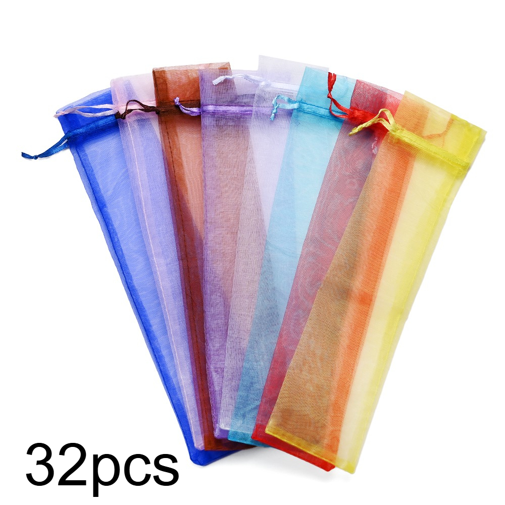 TEMU 32pcs 6x26cm Random Color Drawstring Gift Bags Multicolor Organza Mesh Bags For Wedding Party Gift Bags, Ideal For Jewelry Beads Storage Bags,