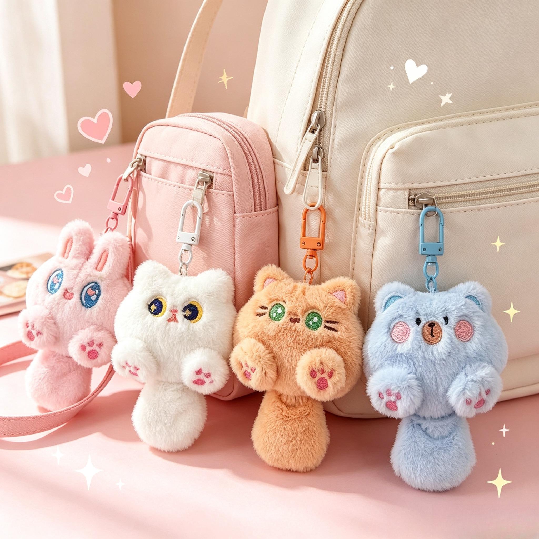 TEMU 4pcs Of Cute Big Tail Keychain Pendants, Adult Open Keychain, Fashionable Style, Decorative Bags, Backpacks, Wallets, Keys, Keychains, Suitable