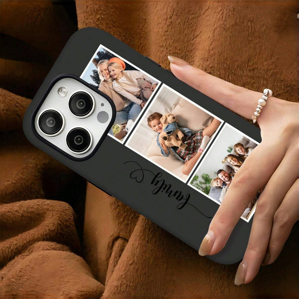 TEMU Phone Case: Customizable 3pcs Heart And Text Phone Case, Multiple Color Options, Personalized Phone Case For Family, High-definition Selfies Or