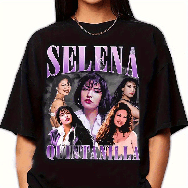 Women's Classic T-Shirt - Black Graphic Tee with "Selena" & "Quintanilla" Design, Comfortable & Breathable, Casual Essential for Casual Attire