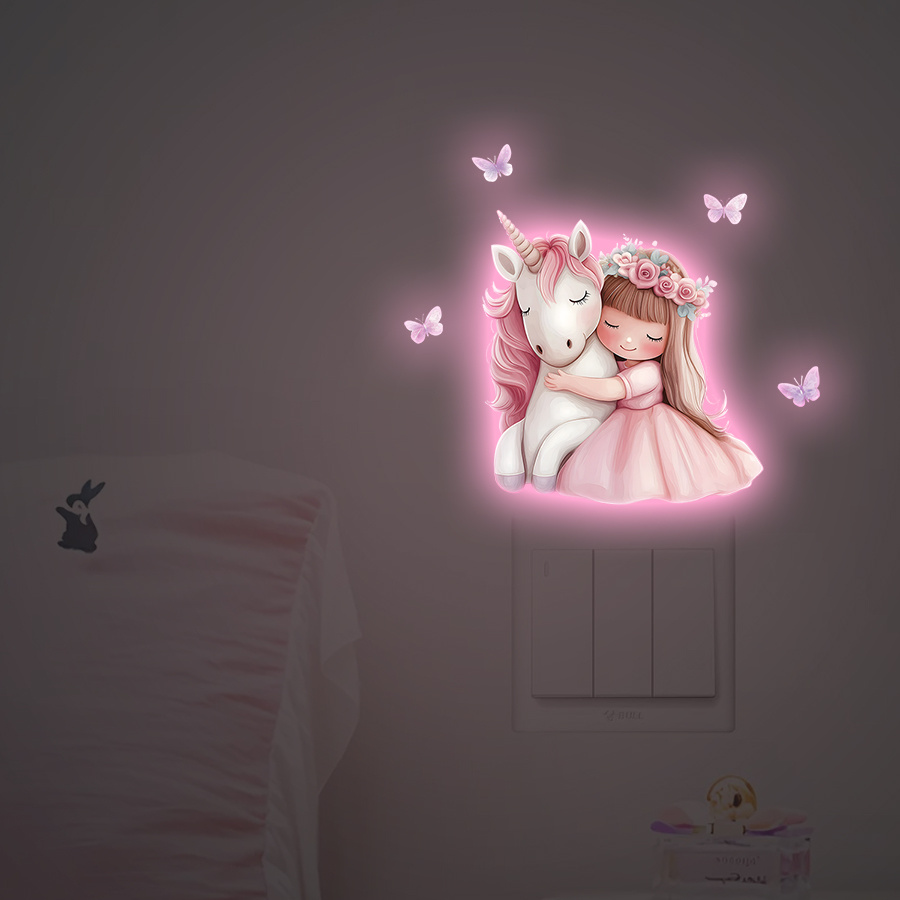 1 Sheet -the-dark Unicorn Wall Stickers, Bedroom Dorm Decoration Glow Stickers With Butterflies, -in-the-dark Home Decor