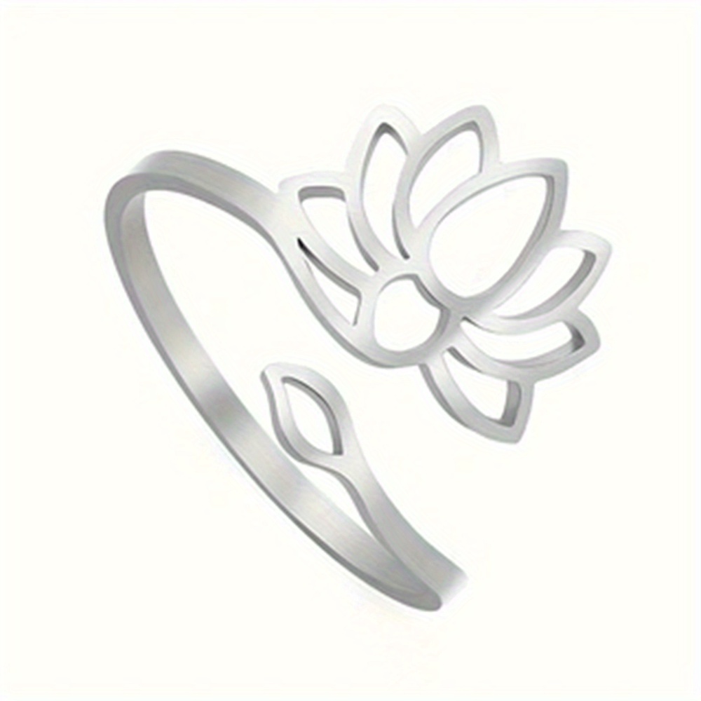 TEMU 1pc Lotus Yoga High Polished Ring Teenager 304 304 Stainless Steel Adjustable Ring Yoga Ohm Amulet Gift Valentine's Day Gift, For Teenager, For