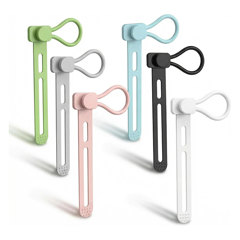 TEMU 6pcs Attaches de câble en silicone - Réutilisables pour organisateur de cordon avec boucle de suspension, sangles d'organisation réglables pour