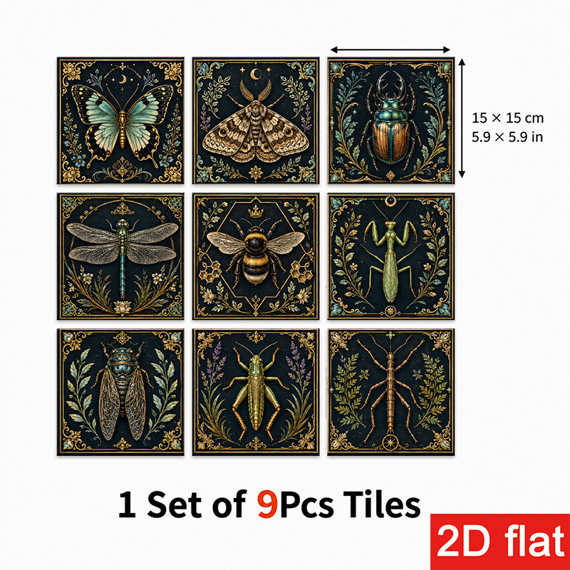 TEMU 2d Flat 9pcs 15x15cm (5.9x5.9in) Slate Tile Stickers Premium - Peel And Stick Wall Tiles With And For Kitchen Backsplash, Coffee Corner, Living