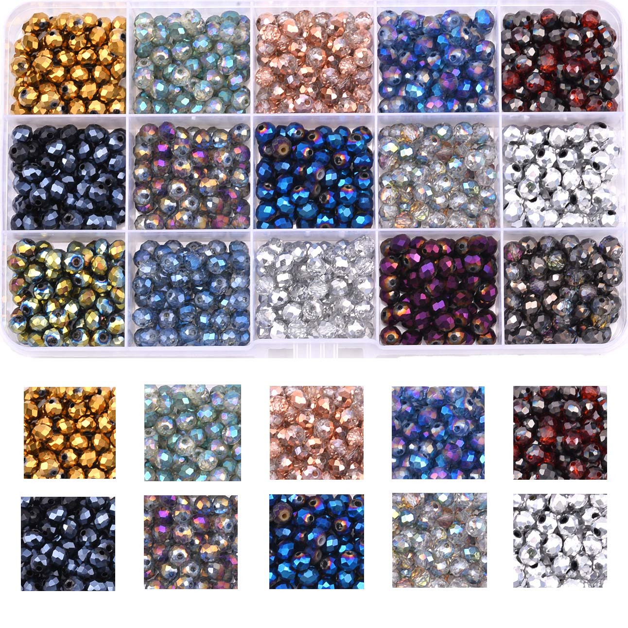 TEMU 1200 pièces de perles de verre de 6 mm en couleurs mélangées, perles d'espacement , perles de verre autrichiennes pour la fabrication de parures