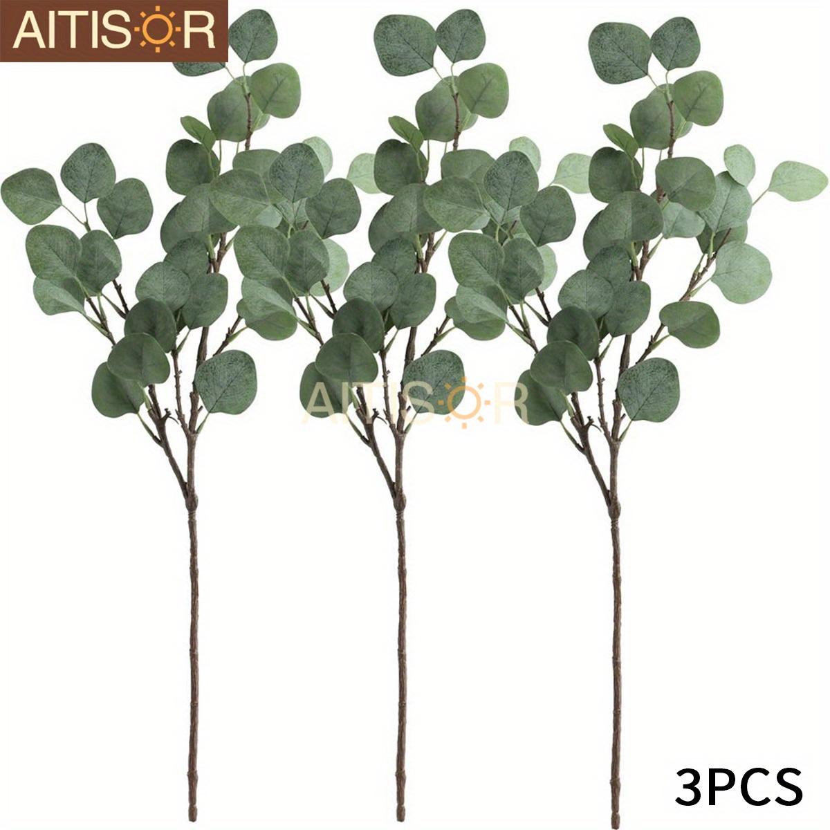Image of Aitisor 3pcs Artificial Silvery Leaf Branches Faux Greenery Decoration For Home Office Room Decor Wedding Birthday Party Spring Summer Decoration